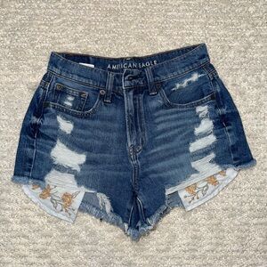 American Eagle Outfitters Dark Blue Ripped Jean Shorts